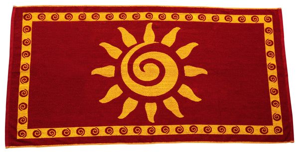 Arus Turkish Cotton Beach Towel - Super Absorbent, 28x55 Inches, Burgundy Sun Design