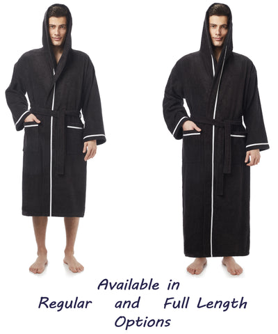Men's Cotton Extrobe Style Hooded Bathrobe with Full Length Options