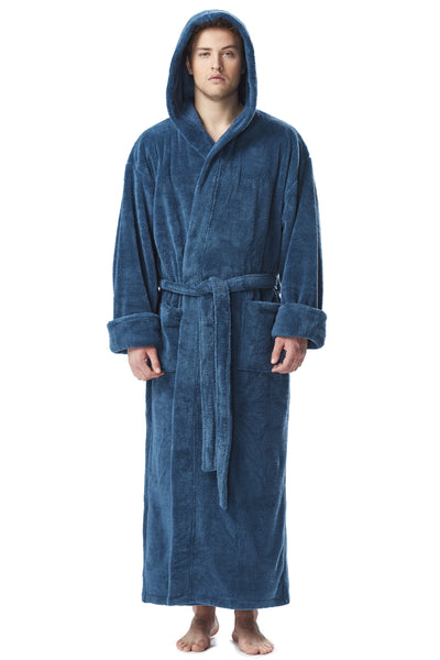 Men's Fleece Long Hooded Bathrobe