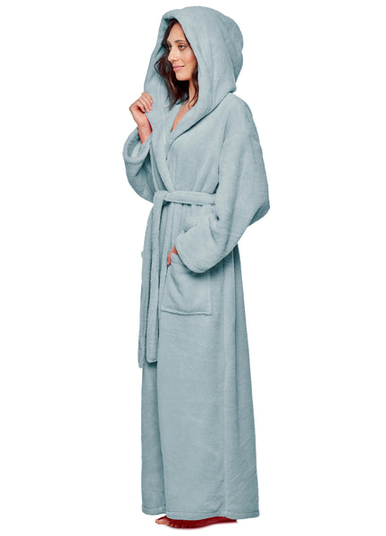 Women's Fleece Long Hooded Bathrobe